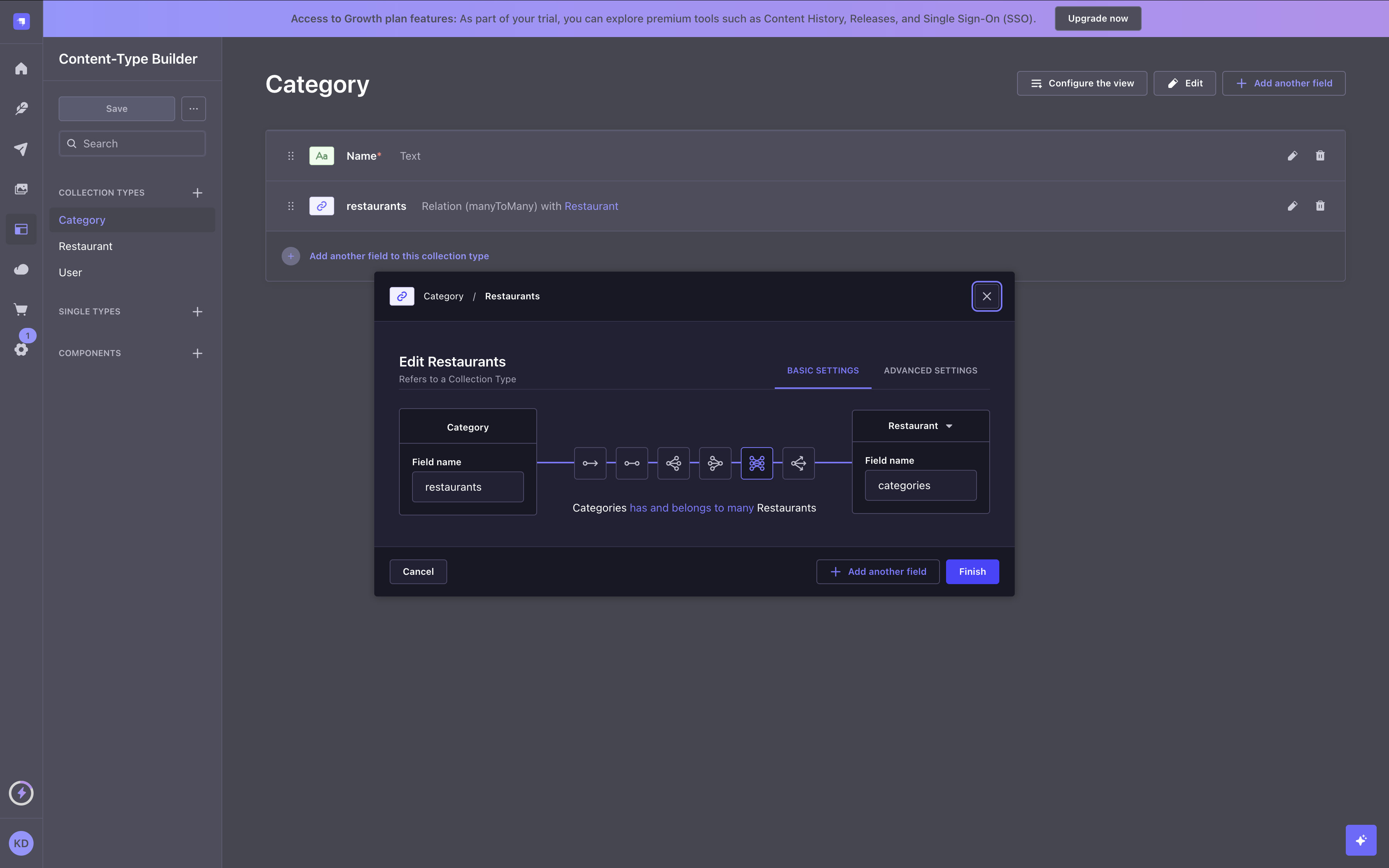 Admin Panel screenshot: relations